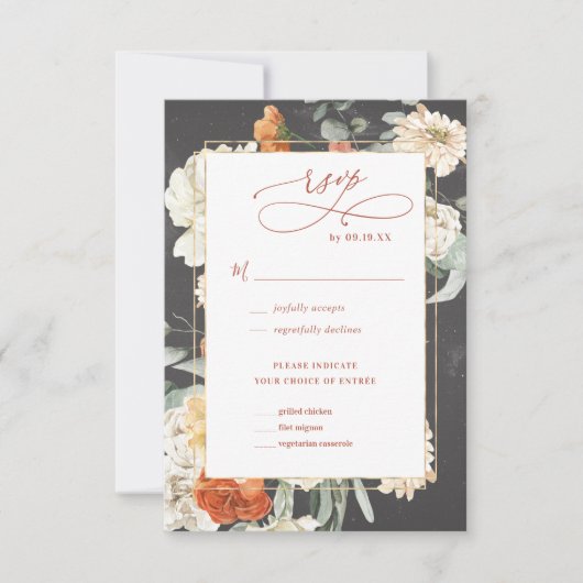 Boho Dark Floral | Weddenschap RSVP (Voorkant)
