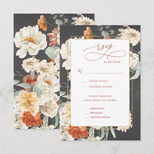 Boho Dark Floral | Weddenschap RSVP Kaartje (Voorkant / Achterkant)