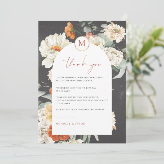 Boho Dark Floral | Weddenstabel - Hartelijk dank (Staand voorkant)