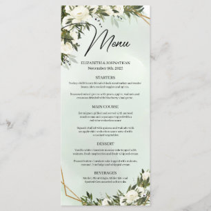 Boho dark green foliing white roses gold lijst menu