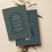 Boho Dark Green Wedding Arch & RSVP QR Code Folie Uitnodiging