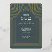 Boho Dark Green Wedding Arch & RSVP QR Code Folie Uitnodiging (Voorkant)