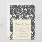 Boho Dark Moody Black Botanische Sketch Wedding Kaart (Voorkant)