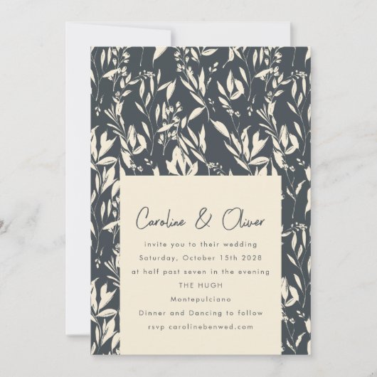 Boho Dark Moody Black Botanische Sketch Wedding Kaart (Voorkant)