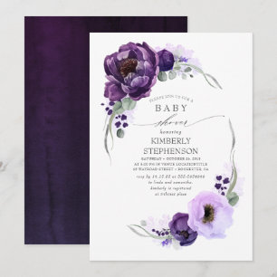 Boho Dark Paarse Floral Royal Baby shower Kaart