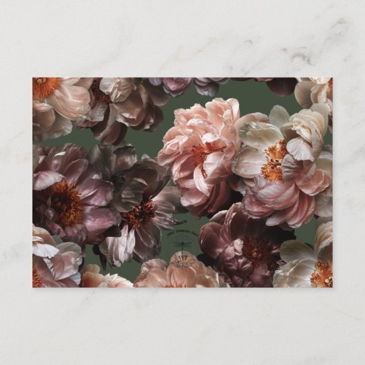 Boho Dark Peony Bloem Moderne Bruiloft Details Informatiekaartje (Achterkant)