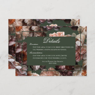 Boho Dark Peony Bloem Moderne Bruiloft Details Informatiekaartje