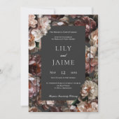 Boho Dark Peony Flowers Modern Wedding Invitation Kaart (Voorkant)