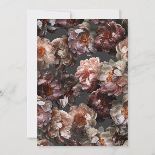 Boho Dark Peony Flowers Modern Wedding Invitation Kaart (Achterkant)