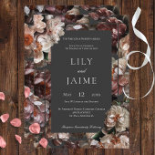 Boho Dark Peony Flowers Modern Wedding Invitation Kaart