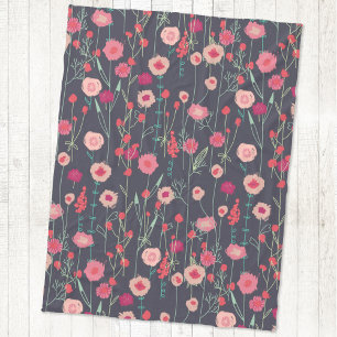 Boho Dark Plymouth Flowers Modern Painting Fleece Deken