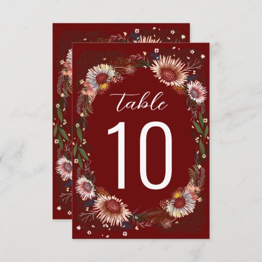 Boho Dark Red Maroon Table Number van de ketting F (Voorkant / Achterkant)