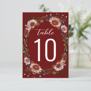 Boho Dark Red Maroon Table Number van de ketting F