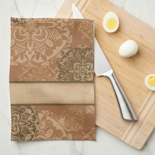 Boho Dark Rust Mandalas Kitchen Towel Theedoek (Quarter Fold)