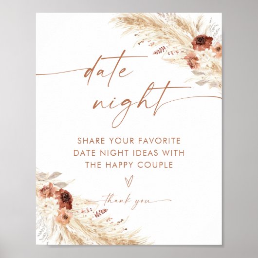 Boho Date Night Ideeën | Terracotta Pampas Grass Poster (Voorkant)