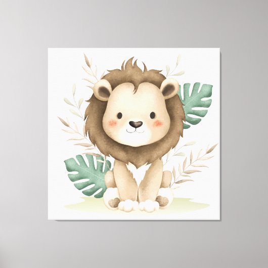 Boho Decor Leeuw & Bladeren Canvas Afdruk (Voorkant)