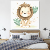 Boho Decor Leeuw & Bladeren Canvas Afdruk (Insitu (Slaapkamer))