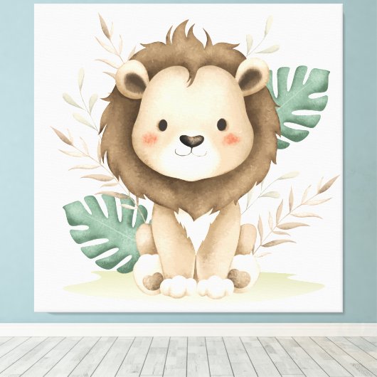 Boho Decor Leeuw & Bladeren Canvas Afdruk (Insitu (Houten vloer))