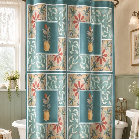 Boho decoratieve tegel (bloem) douchegordijn
