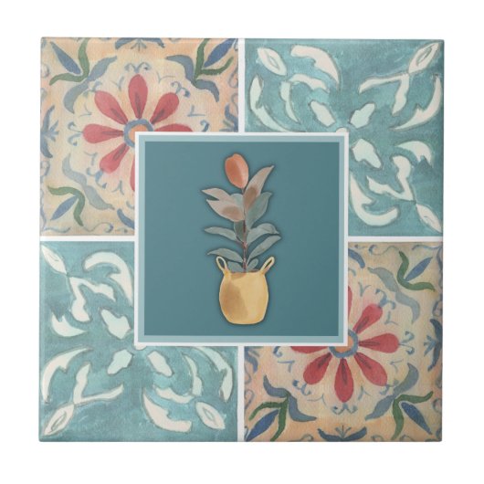 Boho Decorative Tile & Floral Ceramic Tile Tegeltje (Voorkant)