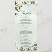 Boho deep green foliage white roses gold lijst programmakaart (Achterkant)