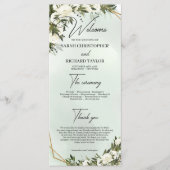 Boho deep green foliage white roses gold lijst programmakaart (Voorkant)