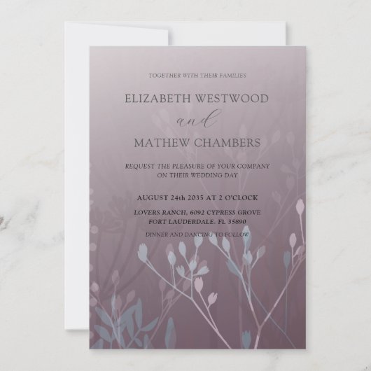 Boho Deep Paars geperste oliage Weddenschap Kaart (Voorkant)