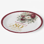 Boho Deep Red Bloemen 80e Verjaardag Papieren Bord (Gekanteld)