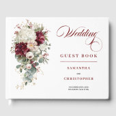 Boho deep red blush gold floral wedding guest book gastenboek (Voorkant)