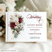Boho deep red blush gold floral wedding guest book gastenboek