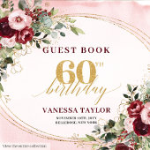Boho Deep Red Gold Floral 60th Birthday Guest Book Gastenboek