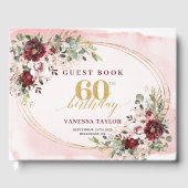 Boho Deep Red Gold Floral 60th Birthday Guest Book Gastenboek (Voorkant)