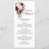 Boho deep red white gold floral wedding menu card (Voorkant)