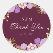 Boho Deep Wine Party Favorieten Bloemenbruiloft Ronde Sticker (Voorkant)