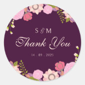 Boho Deep Wine Party Favorieten Bloemenbruiloft Ronde Sticker (Voorkant)