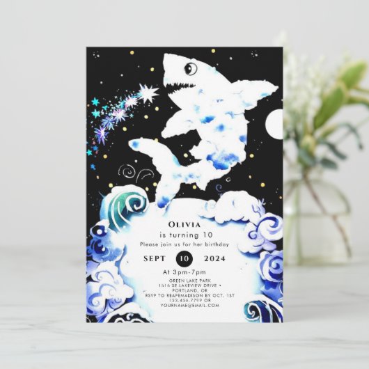 Boho Deepsea bewerkbare haai verjaardag Kaart (Staand voorkant)