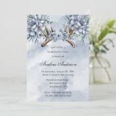 Boho Deer Antler Blauw Bloemen Bachelorette Party Kaart (Staand voorkant)