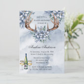 Boho Deer Antler Blauw Bloemen Brunch & Bubbly Kaart (Staand voorkant)
