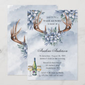 Boho Deer Antler Blauw Bloemen Brunch & Bubbly Kaart (Voorkant / Achterkant)
