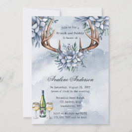 Boho Deer Antler Blauw Bloemen Brunch & Bubbly Kaart