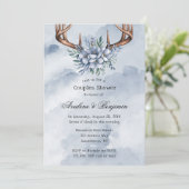 Boho Deer Antler Blauw Bloemen Trouwpaar Douche Kaart (Staand voorkant)