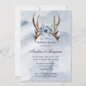 Boho Deer Antler Blauw Bloemen Trouwpaar Douche Kaart (Voorkant)