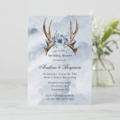 Boho Deer Antler Blauw Bloemen Trouwpaar Douche Kaart (Staand voorkant)