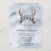 Boho Deer Antler Blauw Bloemen Trouwpaar Douche Kaart (Voorkant / Achterkant)