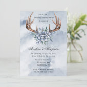 Boho Deer Antler Blauw Bloemen Trouwpaar Douche Kaart (Staand voorkant)