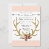 BOHO Deer Antler Blush Bloemen Baby Meisje Douche Kaart (Voorkant)
