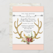 BOHO Deer Antler Blush Bloemen Baby Meisje Douche Kaart (Voorkant / Achterkant)