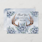 Boho Deer Antler Dusty Blue Floral Bedankt (Voorkant / Achterkant)