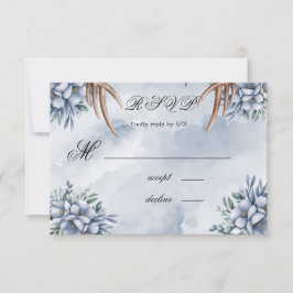 Boho Deer Antler Dusty Blue Floral RSVP Kaartje