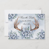 Boho Deer Antler Dusty Blue Floral Save The Date (Voorkant)